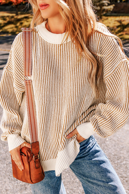 Black Striped Contrast Trim Loose Sweater