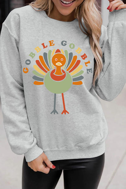 Gray Turkey Print Graphic Sweatshirt