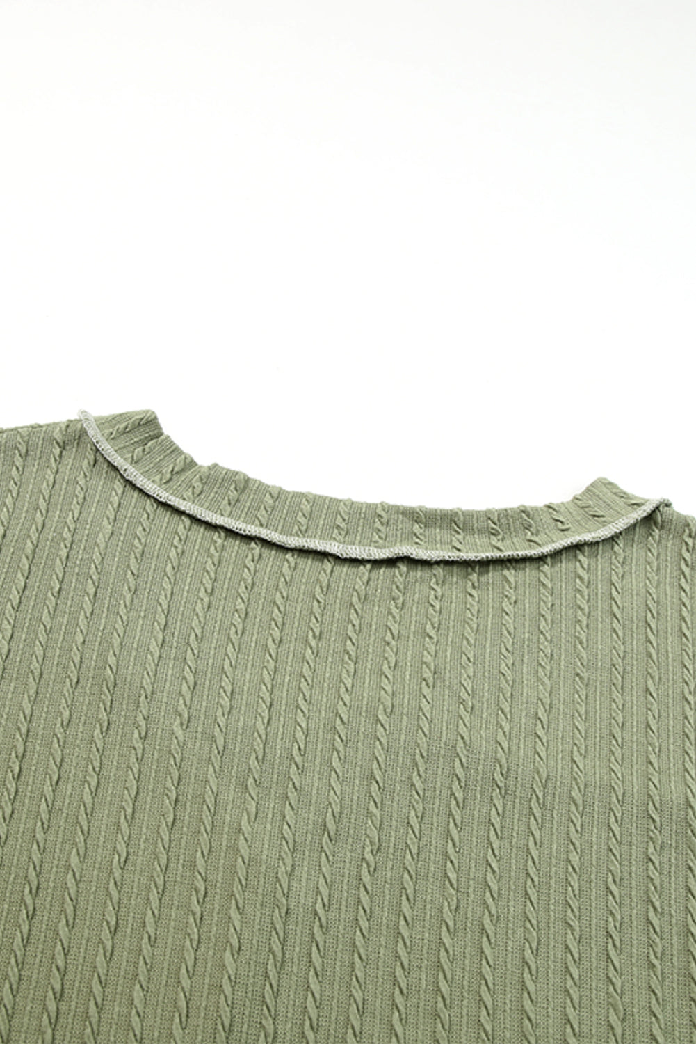 Green and Beige Color Block Textured V Neck Long Sleeve Top