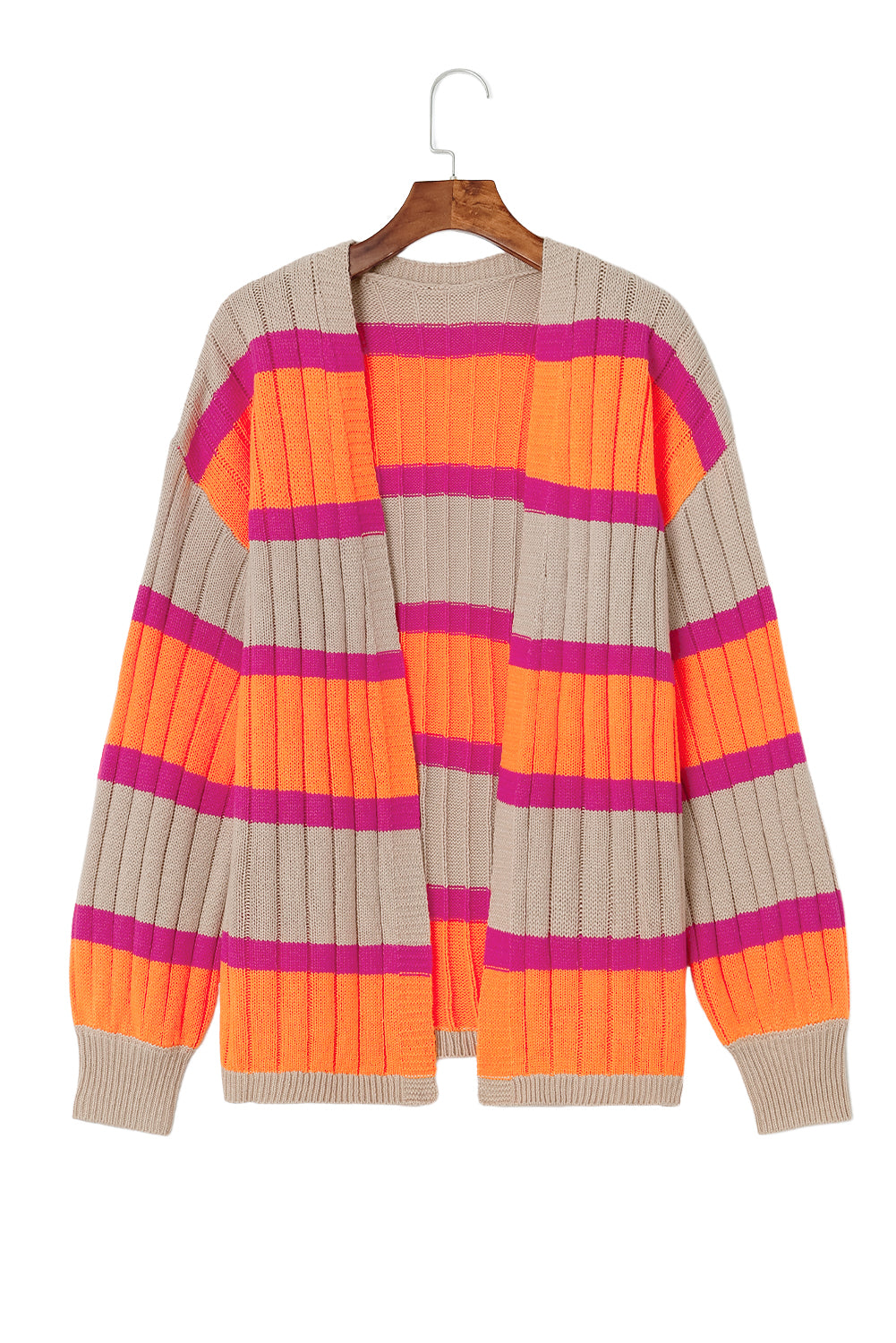 Orange Stripe Print Ribbed Knit Sweater Cardigan