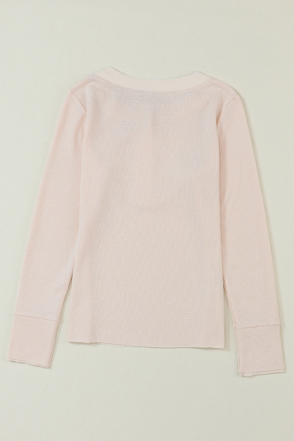 Beige Waffle Textured Long Sleeve Henley Top