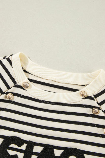 Black Stripe CIAO AMORE Graphic Buttoned Sweatshirt