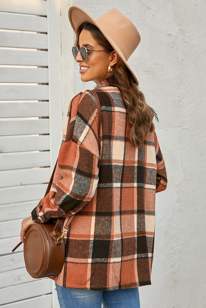 Brown Plaid Button Up Long Sleeve Flannel Shacket