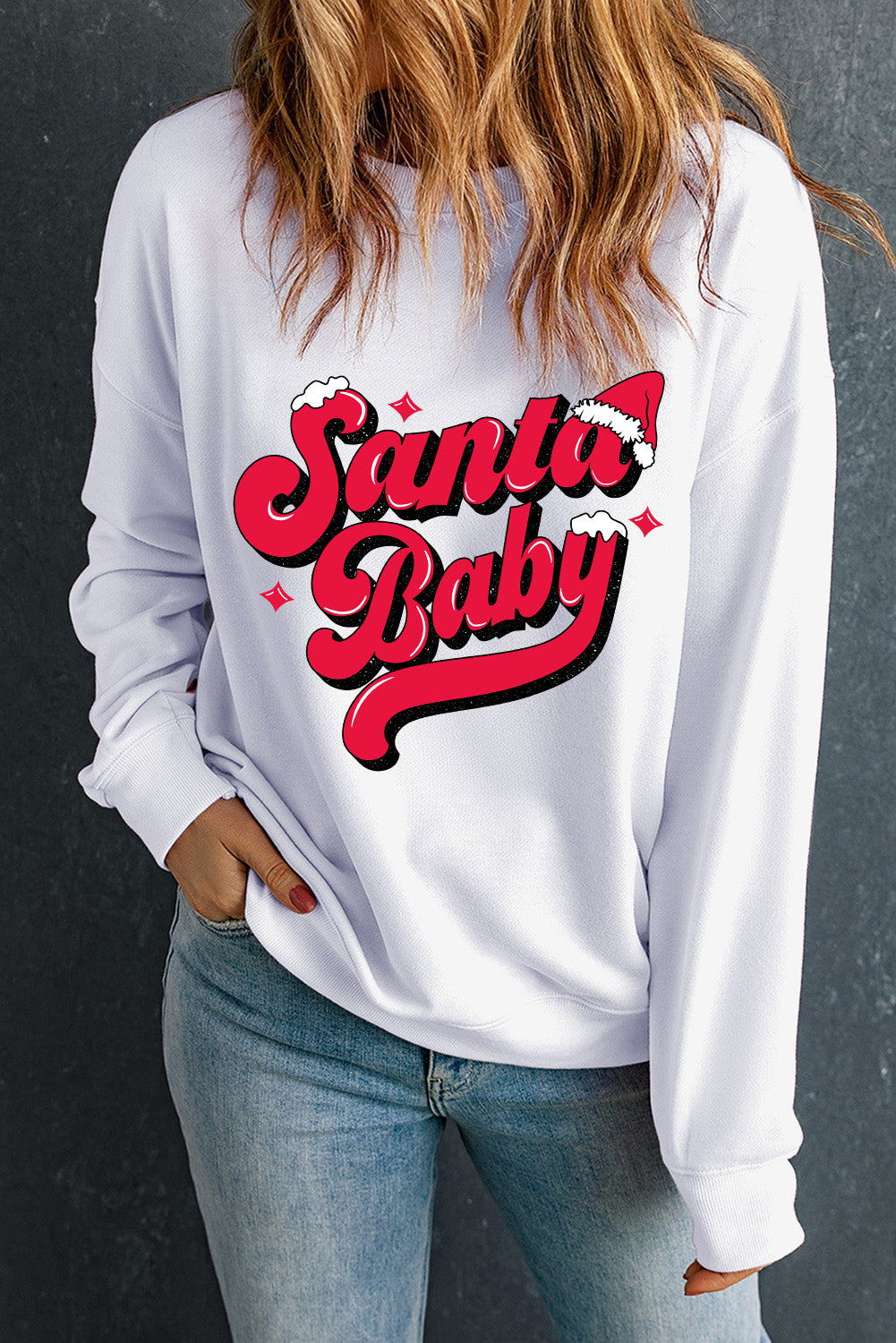 White Santa Baby Graphic Pullover Sweatshirt