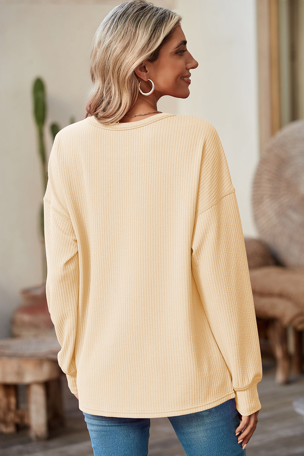 Clearly Aqua Pocketed Ribbed Long Sleeve Top