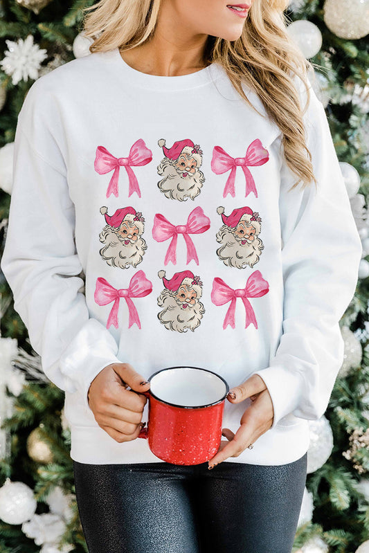 Beige Christmas Claus Bowknot Graphic Crewneck Sweatshirt