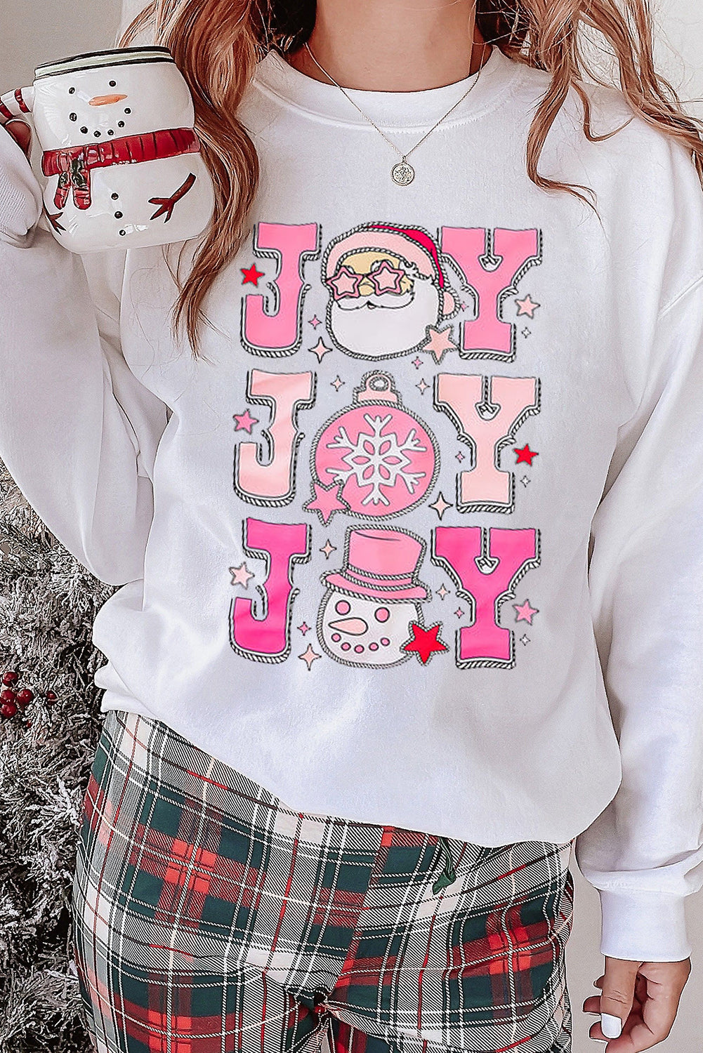 Beige Santa Claus Joy Print Graphic Sweatshirt