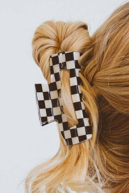 Black Checkered Print Hollow Out Hair Clip