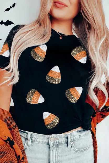 Black Funny Sequin Rice Balls Graphic Tee