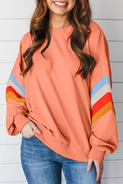 Flamingo Patchwork Drop Sleeve Loose Sweatshirt