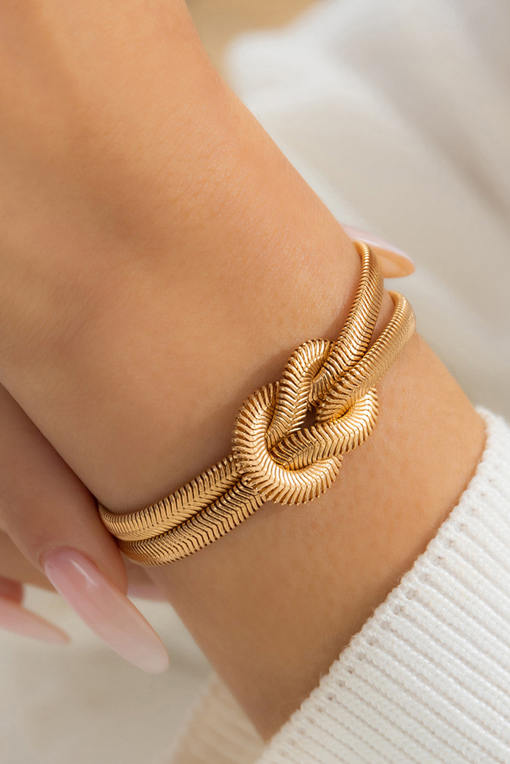 Gold Knotted Snake Bone Chain Adjustable Bracelet