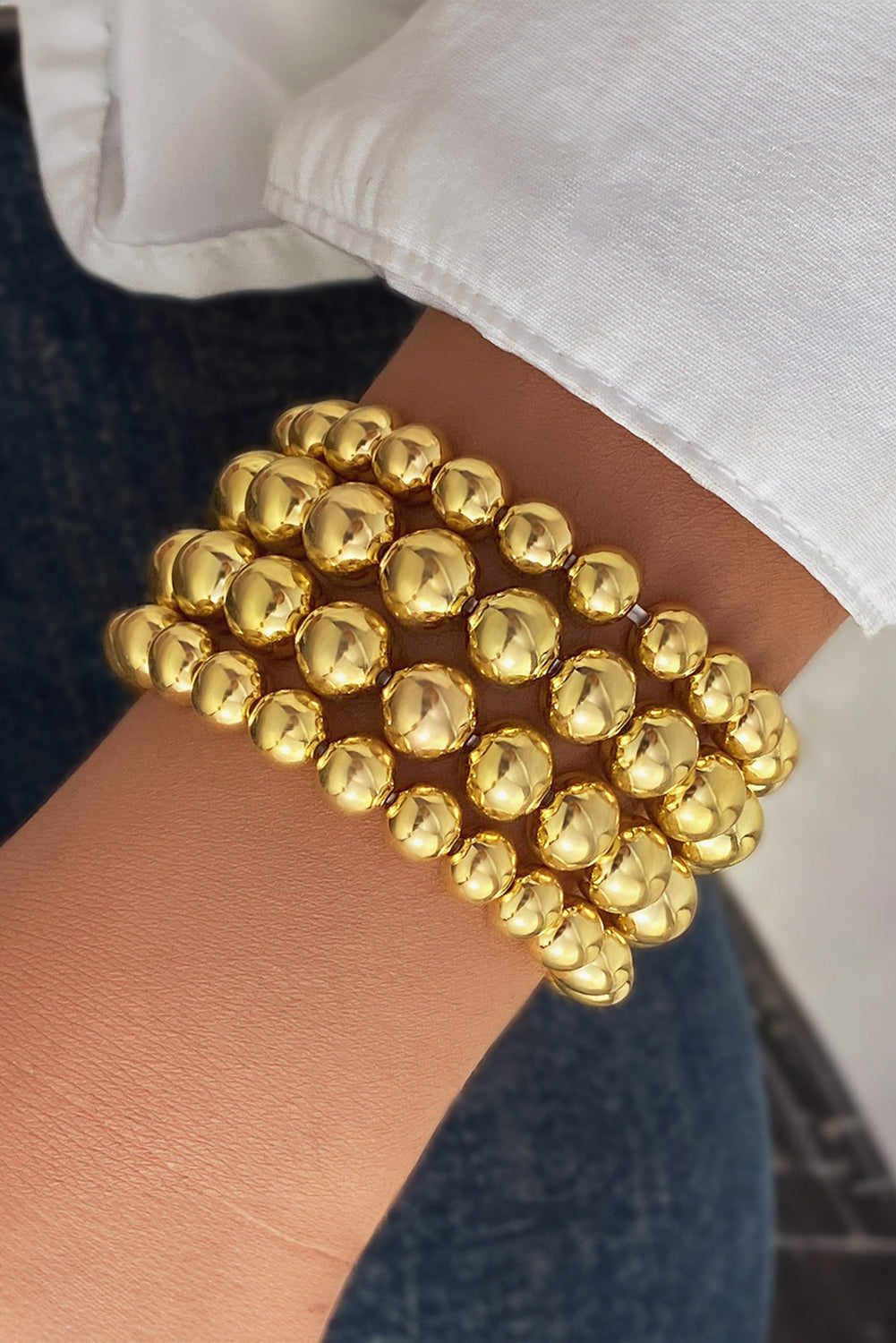 Gold Multi Layered Alloy Beaded Elastic Bracelet