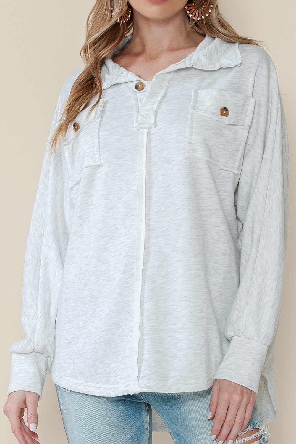 Gray Exposed Seam Patchwork Pockets Sweatshirt