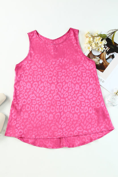 Pink Leopard Print Casual Sleeveless Satin Top