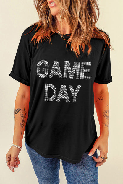 Black Rhinestone GAME DAY Graphic T Shirt