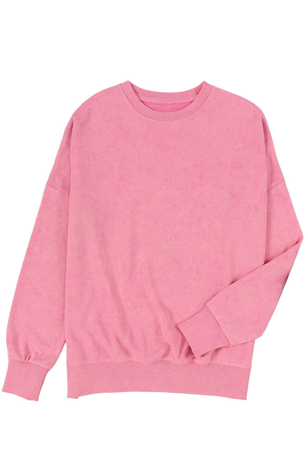 Pink Plain Drop Shoulder Trim Oversized Sweatshirt