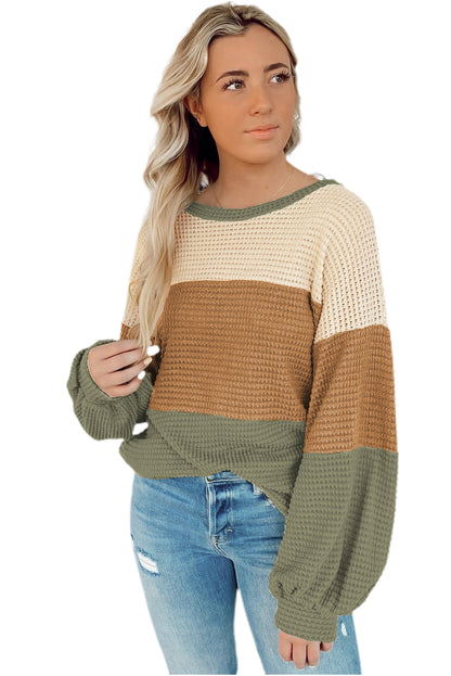 Green Knitted Color Block Drop Sleeve Baggy Top