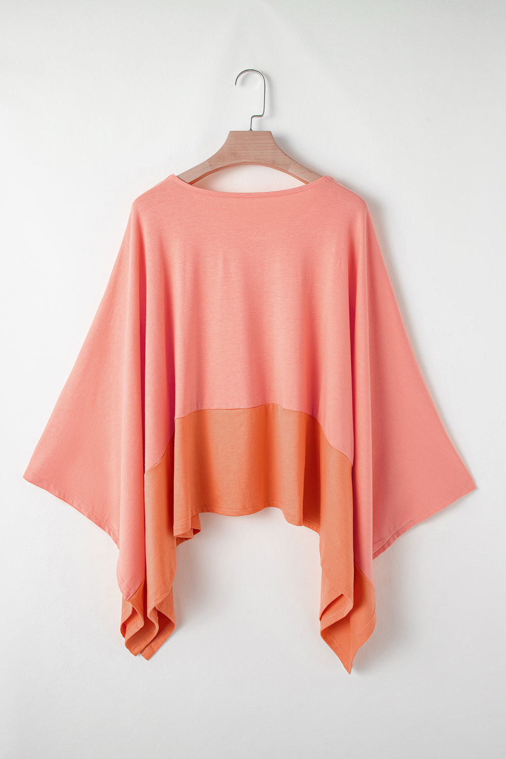 Grapefruit Orange Colorblock V Neck Slits Oversized Top