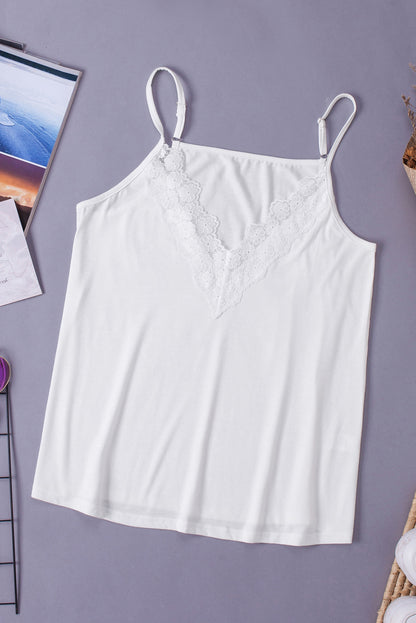 White Lace Splicing V Neck Cami Top