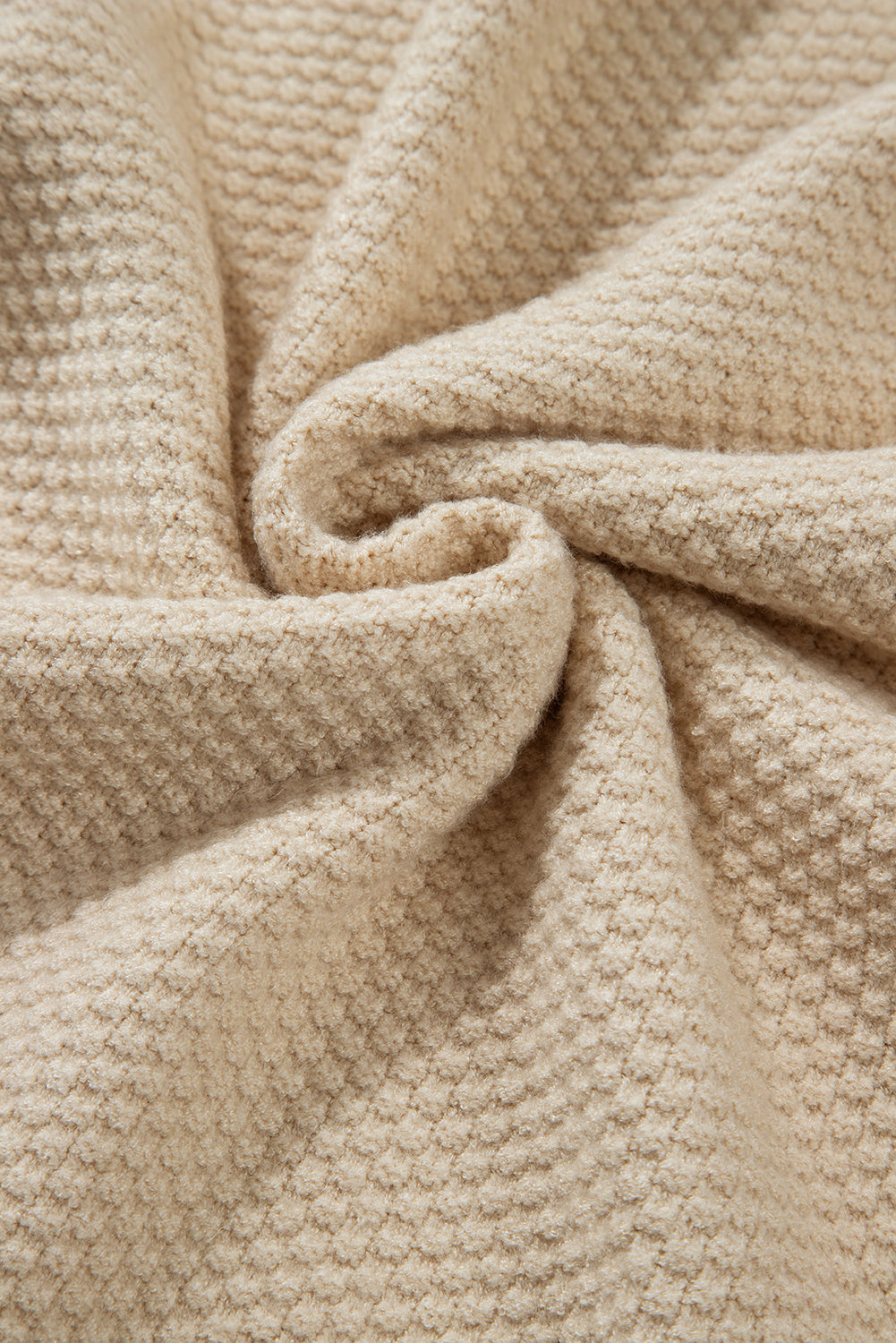 Gray Textured Knit Split Cuff Drop Shoulder Loose Sweater