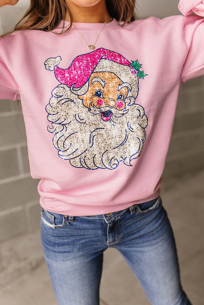 Pink Bold Christmas Claus Graphic Drop Shoulder Sweatshirt