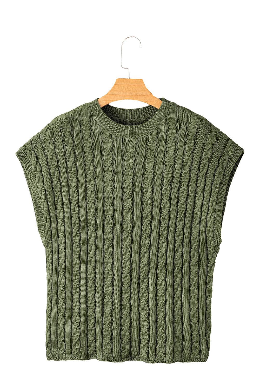 Gray Solid Cable Knit Short Sleeve Roun Neck Sweater