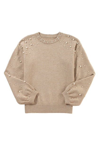 Evergreen Pearl Drop Shoulder Round Neck Sweater