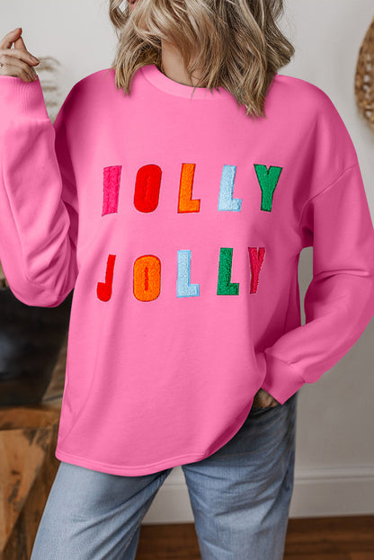 White Chenille Holly Jolly Graphic Long Sleeve Top