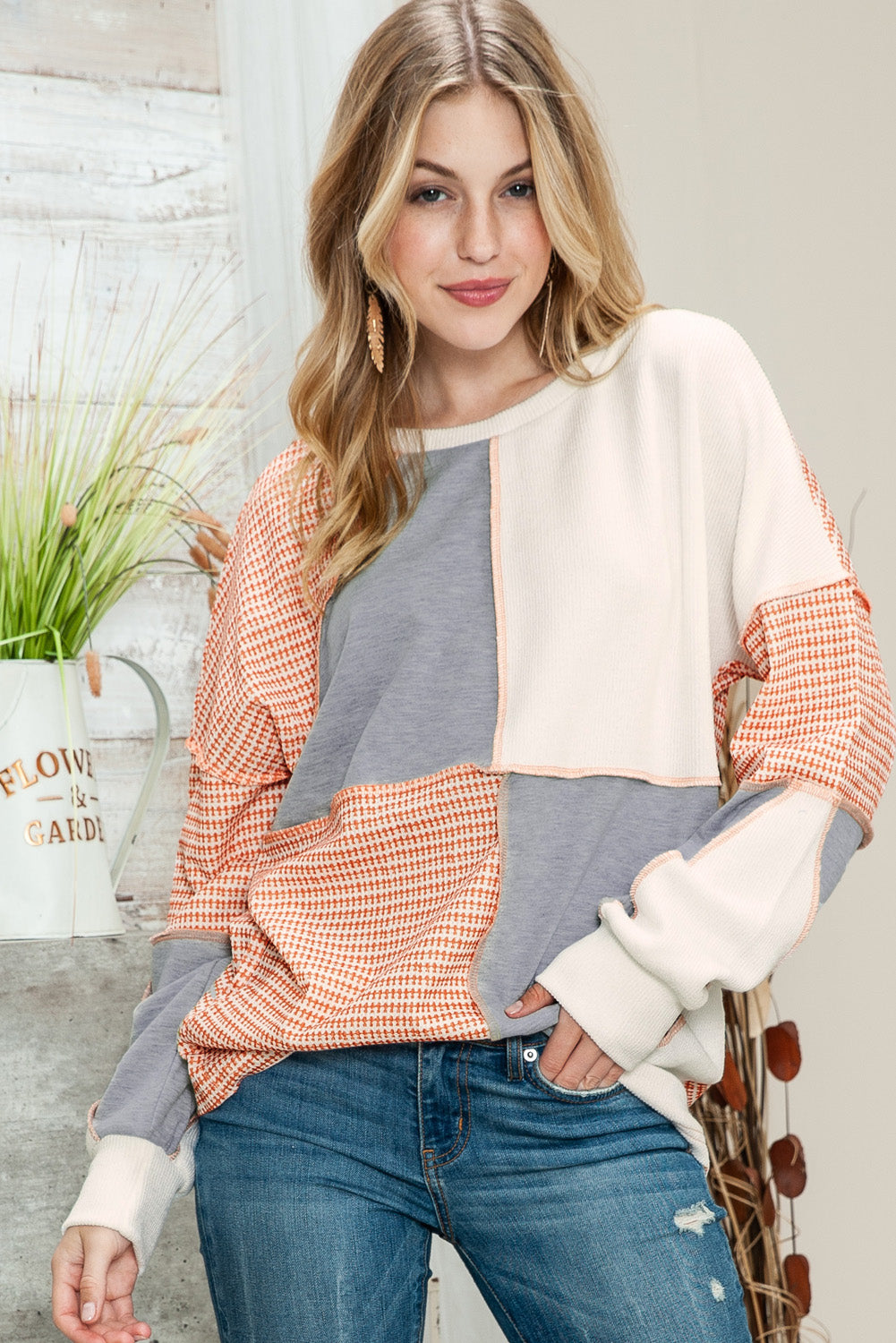 Multicolor Exposed Seam Color Block Pullover