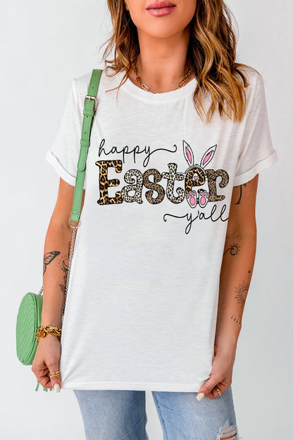 White Leopard Happy Easter Bunny Graphic Tee