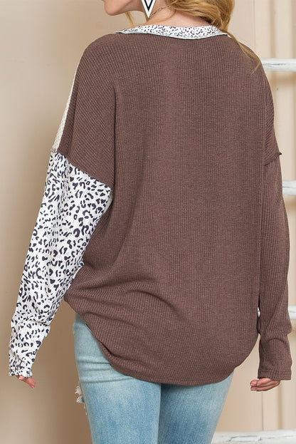 Leopard Print Patchwork Pullover Top