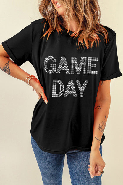 Black Rhinestone GAME DAY Graphic T Shirt