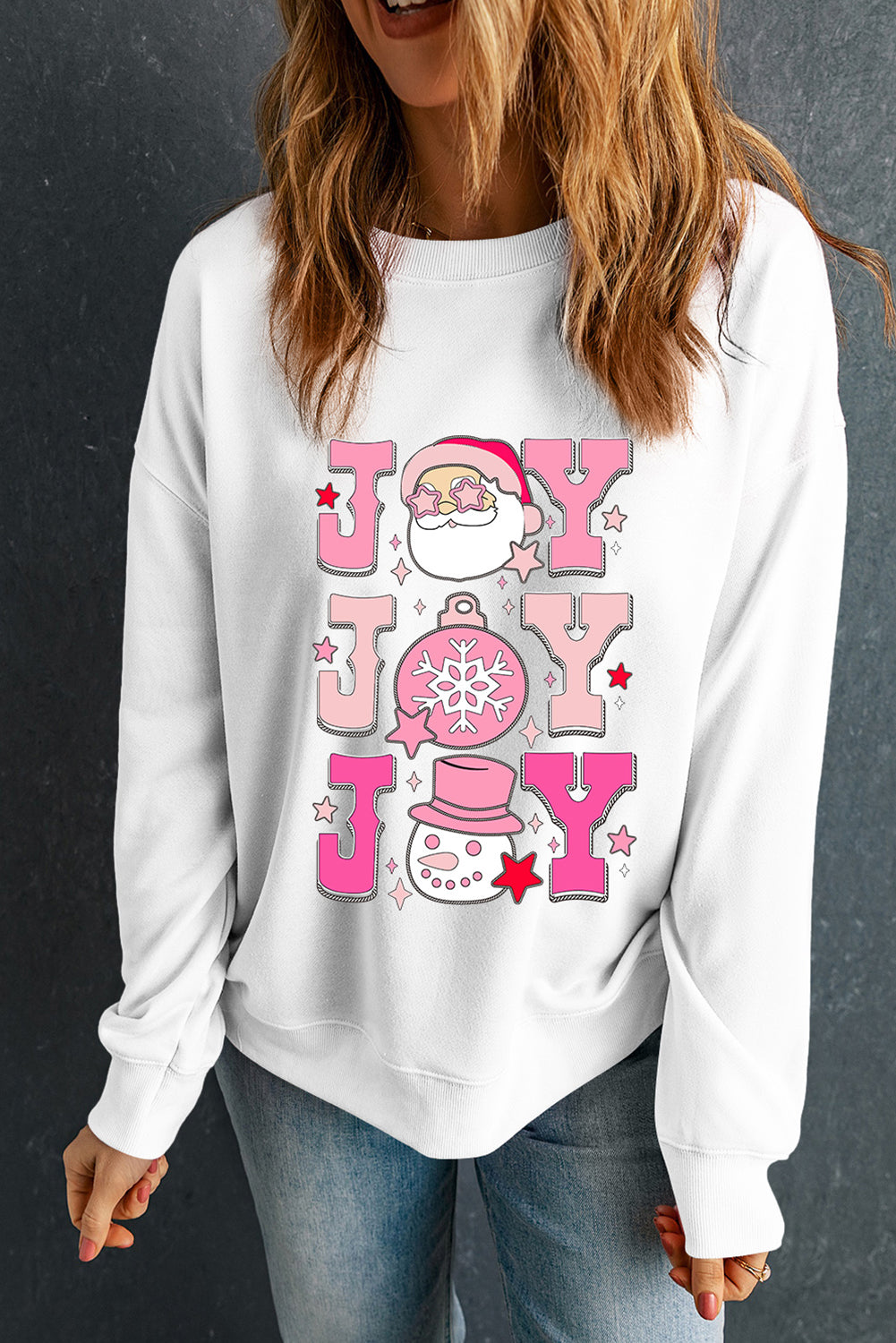 Beige Santa Claus Joy Print Graphic Sweatshirt