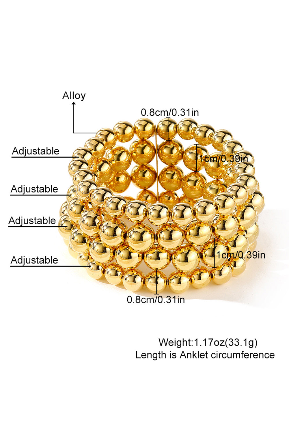 Gold Multi Layered Alloy Beaded Elastic Bracelet