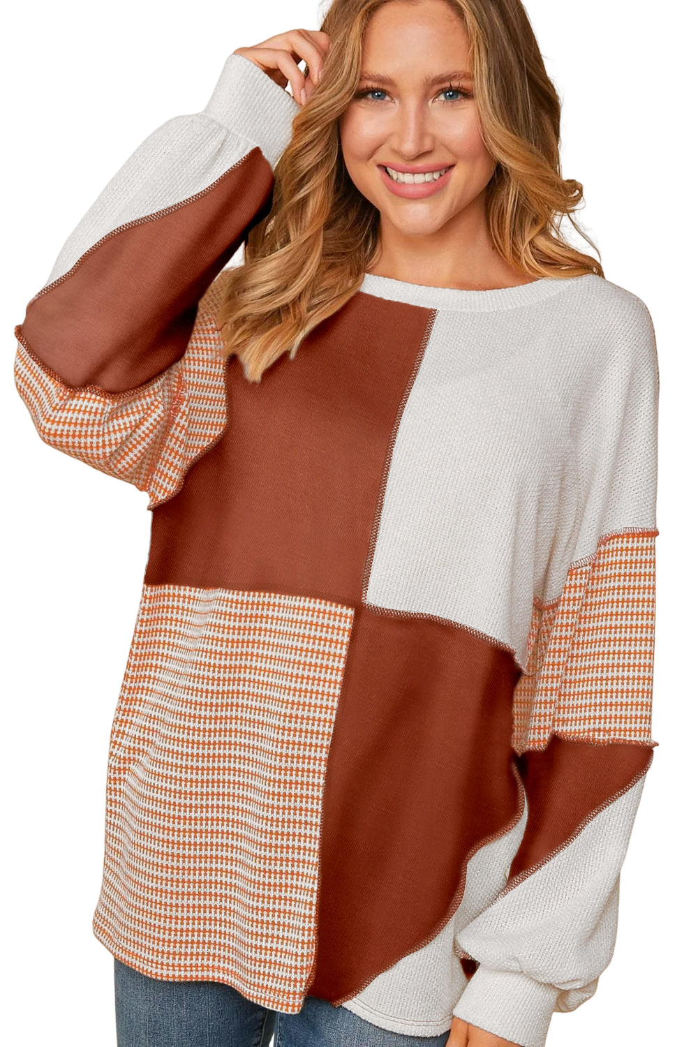 Multicolor Exposed Seam Color Block Pullover