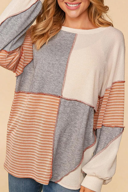 Multicolor Exposed Seam Color Block Pullover