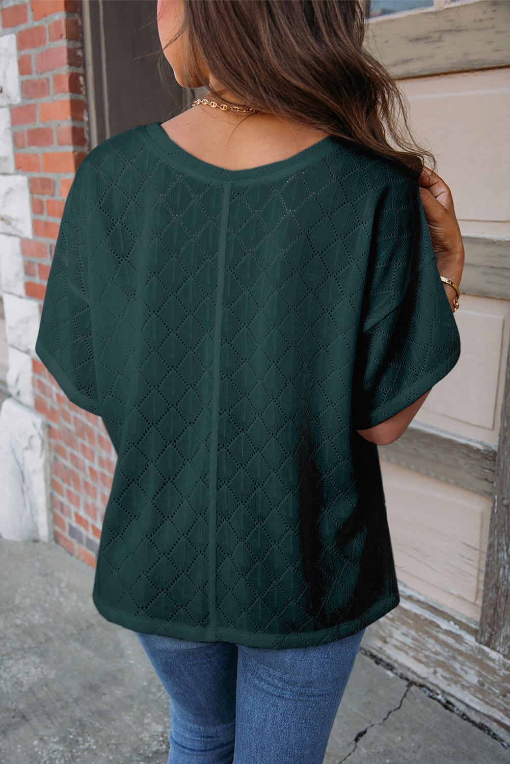 Blackish Green V Neck Knitted Flowy Blouse