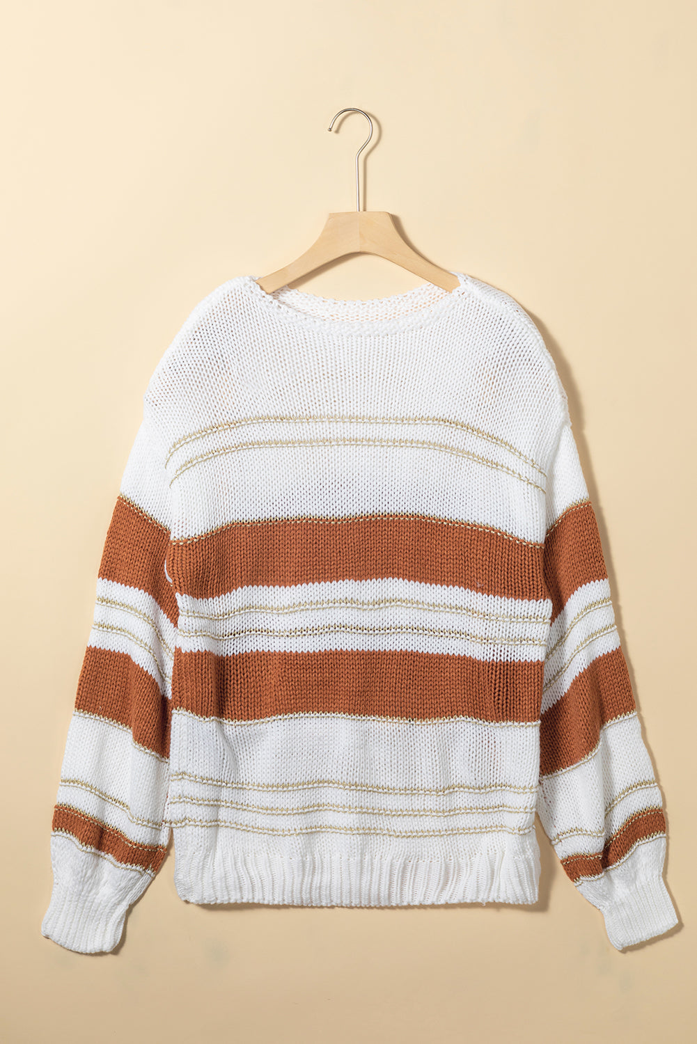 Black Stripe Striped Knit Puff Sleeve Casual Sweater