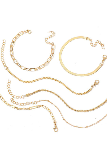 Gold Multi Layered Adjustable Chain Bracelet Set