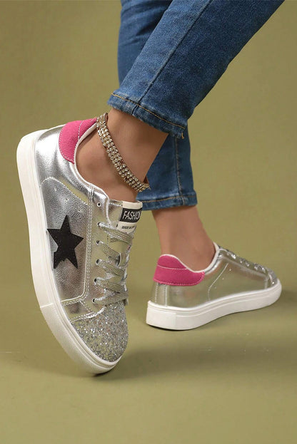 Silvery Metallic Luster Star Pattern Slip On Sneakers