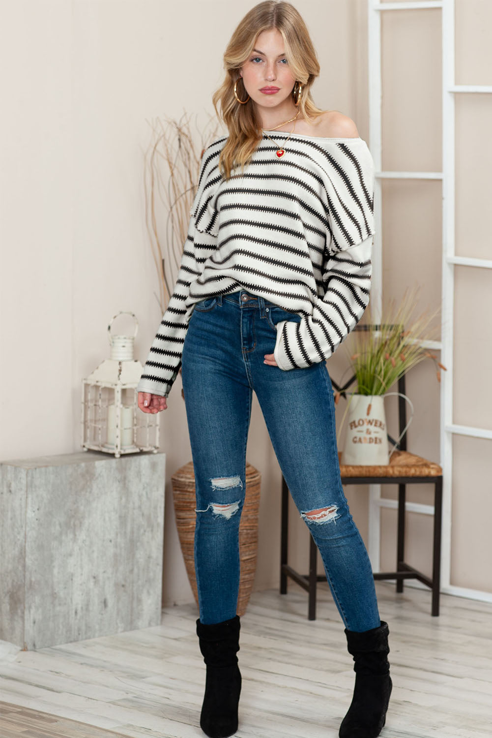 Yellow Striped Drop Sleeve Oversized Sweater