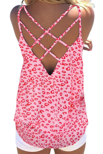 Leopard Strappy Back Detail Loose Tank Top