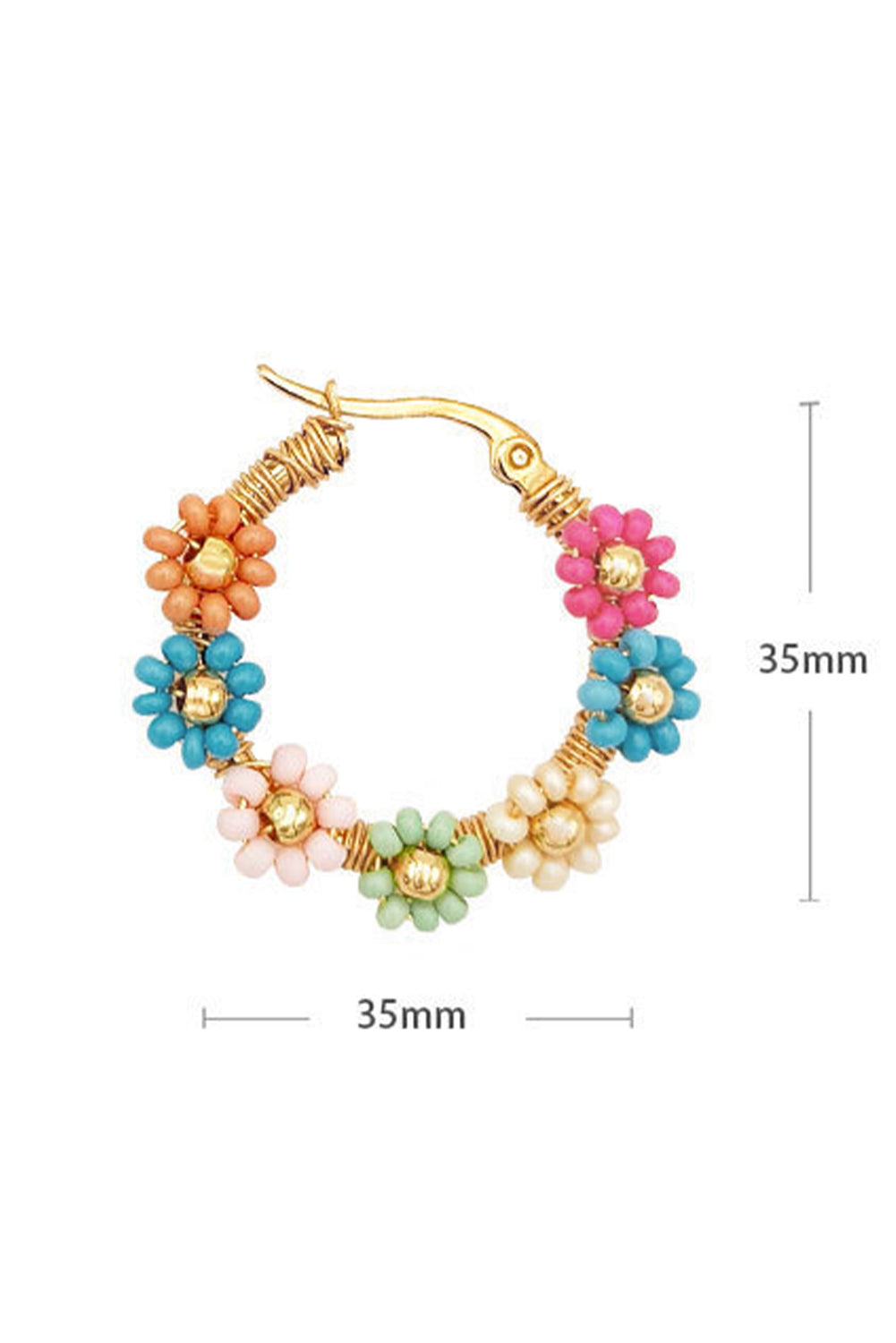 Pink Contrast Beaded Flowers Round Shape Dropping Earrings