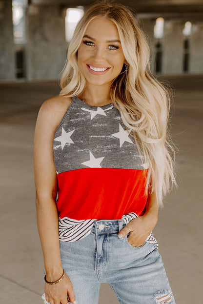 Multicolor American Flag Print Casual Tank Top