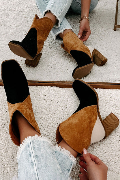 Carbon Grey Colorblock Suede Heeled Ankle Booties