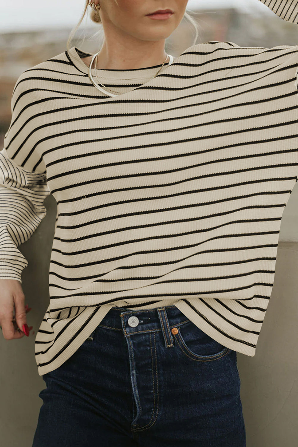 Black Striped Patchwork Drop Sleeve Top