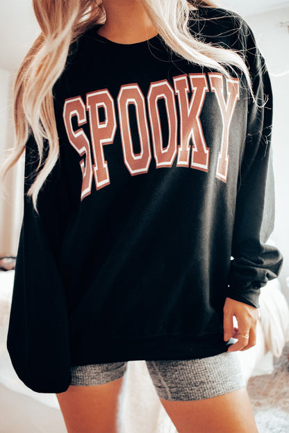 Black Casual SPOOKY Letter Print Graphic Sweatshirt