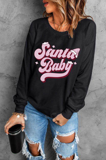 White Santa Baby Graphic Pullover Sweatshirt