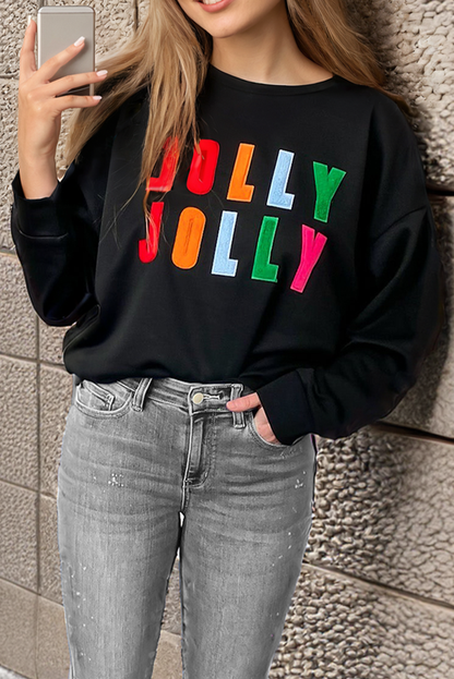 White Chenille Holly Jolly Graphic Long Sleeve Top