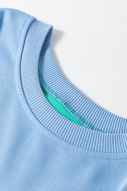 Bright Pink Colorblock Drop Shoulder Sweatshirt